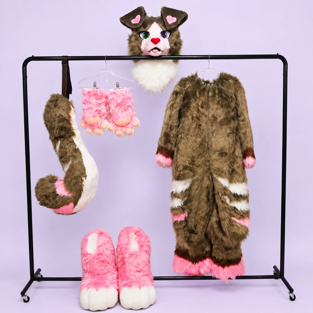 Brown, white and pink, shown as a coordinated set. — AI-retouched photograph